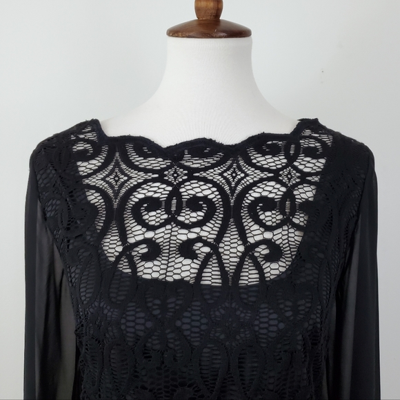 Adrianna Papell Lace Chiffon Scalloped Shift Dress - Picture 6 of 16